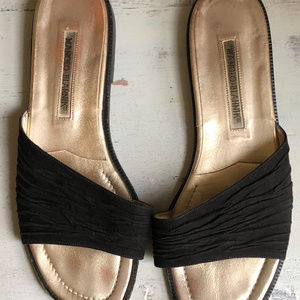 Manolo Blahnik Black Ruched Nubuck Slide Sandals